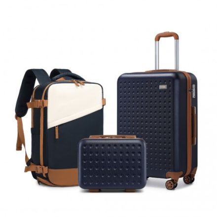 Miss Lulu London K2394L+S2362 - Kono Harte Schale ABS kézipoggyász Kabinen-bőrönd Inklusive bőrönd és hátizsák 3 darab Reise-szett Marineblau
