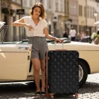Miss Lulu London K2395L - British utazó 32-Zoll Extra-Großer keményfalú-Spinner  Diamantstruktur  ABS+PC és Teleskopgriff - fekete és barna