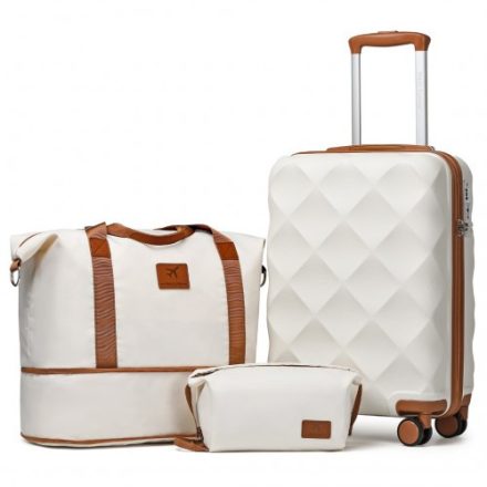 Miss Lulu London K2395L+S2366 - BRITISH Traveller 20 Zoll Ultraleicht ABS és Polycarbonat Kabinengröße bőrönd 3-darabos Reiseset utazótáska Kosmetiktasche Creme