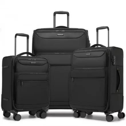 Miss Lulu London KSB2582 - British utazó Langleicher Weichschalen-bőrönd, 3-darabos Gepäckset (20/24/28 Zoll)  laptopzseb - fekete