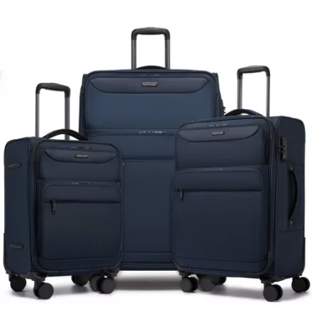 Miss Lulu London KSB2582 - British utazó Langleicher Weichschalen-bőrönd, 3-darabos Gepäckset (20/24/28 Zoll)  laptopzseb - Marineblau