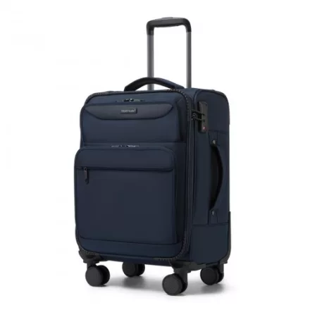Miss Lulu London KSB2582 - British utazó Robuster 20-Zoll-Weichschalenkoffer  vorderem laptopzseb, TSA-zár és leisen Spinnerrollen - Marineblau