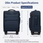 Miss Lulu London KSB2582 - British utazó Robuster 20-Zoll-Weichschalenkoffer  vorderem laptopzseb, TSA-zár és leisen Spinnerrollen - Marineblau