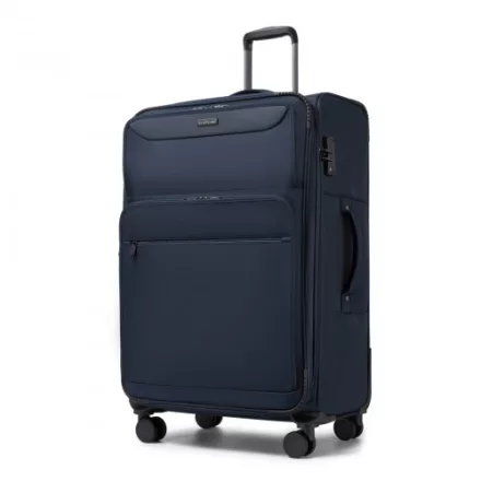 Miss Lulu London KSB2582 - British utazó 28-Zoll großer erweiterbarer Softshell-bőrönd  TSA-zár, leisen Spinner-Rollen és laptopzseb - Marineblau