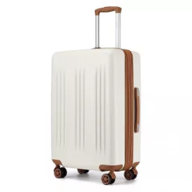   Miss Lulu London KSK2483 - Kono 24 Zoll Schlank csíkos Check-In-bőrönd Erweiterbar tartós ABS+PC bőrönd  Vier Spinner-Rädern TSA-zár - Creme és barna