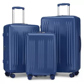   Miss Lulu London KSK2483 - Kono 3-darabos bőrönd szett 20/24/28 Zoll Schlank csíkos Erweitert ABS+PC bőrönd  TSA-zár és vier Spinner-Rädern - Marineblau