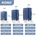 Miss Lulu London KSK2483 - Kono 3-darabos bőrönd szett 20/24/28 Zoll Schlank csíkos Erweitert ABS+PC bőrönd  TSA-zár és vier Spinner-Rädern - Marineblau