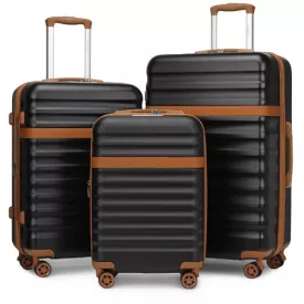   Miss Lulu London KSK2484 - Kono 3-teilig Erweitertes bőrönd-szett 20“/24“/28“ tartós Harte Schale ABS+PC bőrönd  TSA-zár  sicheres Reisen - fekete és barna