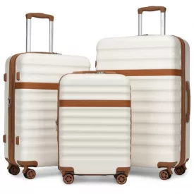   Miss Lulu London KSK2484 - Kono 3-teilig Erweitertes bőrönd-szett 20“/24“/28“ tartós Harte Schale ABS+PC bőrönd  TSA-zár  sicheres Reisen - Creme és barna
