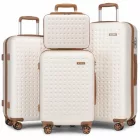 Miss Lulu London KSK2486 - Kono elegáns ABS+PC Polka Dot Hartschale bőrönd  TSA-zár és sminkzseb 4er szett - Creme és barna