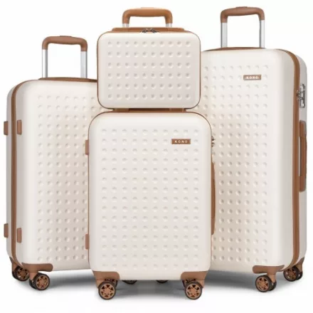 Miss Lulu London KSK2486 - Kono elegáns ABS+PC Polka Dot Hartschale bőrönd  TSA-zár és sminkzseb 4er szett - Creme és barna