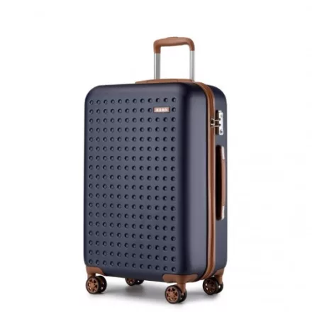 Miss Lulu London KSK2486 - Kono elegáns ABS+PC 28 Zoll Polka Dot Hartschale bőrönd  TSA-zár - Marineblau és barna