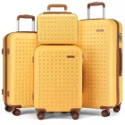 Miss Lulu London KSK2486 - Kono elegáns ABS+PC Polka Dot Hartschale bőrönd  TSA-zár és sminkzseb 4er szett - sárga és barna