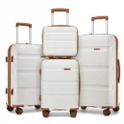 Miss Lulu London KSK2492 - Kono 4-darabos PP-Hartschalegepäckset - Durable bőrönd  TSA-zár, 360°-Drehrollen és Toilettentasche - Creme és barna