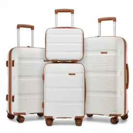   Miss Lulu London KSK2492 - Kono 4-darabos PP-Hartschalegepäckset - Durable bőrönd  TSA-zár, 360°-Drehrollen és Toilettentasche - Creme és barna