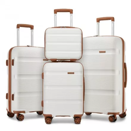Miss Lulu London KSK2492 - Kono 4-darabos PP-Hartschalegepäckset - Durable bőrönd  TSA-zár, 360°-Drehrollen és Toilettentasche - Creme és barna