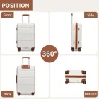Miss Lulu London KSK2492 - Kono 4-darabos PP-Hartschalegepäckset - Durable bőrönd  TSA-zár, 360°-Drehrollen és Toilettentasche - Creme és barna