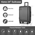 Miss Lulu London KSK2493 - Kono Haltbarer 24-Zoll-keményfalú-bőrönd  ABS+PC  TSA-zár, leichtgewichtiges bőrönd  360°-Dreirädern - szürke