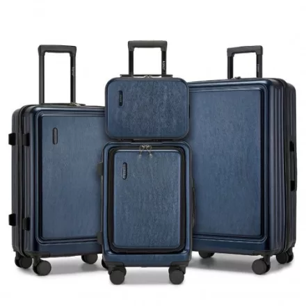 Miss Lulu London KSK2493 - Kono Haltbares keményfalú-Gepäckset  ABS+PC  TSA-zár és 360°-Dreirädern, 4-stückiges szett (20 Zoll, 24 Zoll, 28 Zoll) és Kosmetiktasche - Marineblau
