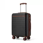 Miss Lulu London KSK2584 - Kono Kratzfester 20-Zoll-keményfalú-bőrönd  horizontalem Streifendesign, braunen Akzenten és Spinner-Rädern - fekete/barna