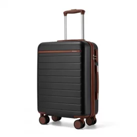   Miss Lulu London KSK2584 - Kono Kratzfester 20-Zoll-keményfalú-bőrönd  horizontalem Streifendesign, braunen Akzenten és Spinner-Rädern - fekete/barna
