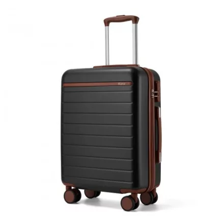 Miss Lulu London KSK2584 - Kono Kratzfester 20-Zoll-keményfalú-bőrönd  horizontalem Streifendesign, braunen Akzenten és Spinner-Rädern - fekete/barna