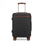 Miss Lulu London KSK2584 - Kono Kratzfester 20-Zoll-keményfalú-bőrönd  horizontalem Streifendesign, braunen Akzenten és Spinner-Rädern - fekete/barna