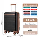 Miss Lulu London KSK2584 - Kono Kratzfester 20-Zoll-keményfalú-bőrönd  horizontalem Streifendesign, braunen Akzenten és Spinner-Rädern - fekete/barna