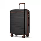 Miss Lulu London KSK2584 - Kono Kratzfeste 24-Zoll keményfalú-Mittelgepäck  horizontalem Streifenmuster, braunen Akzenten és Spinner-Rädern - fekete és barna