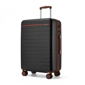   Miss Lulu London KSK2584 - Kono Kratzfeste 24-Zoll keményfalú-Mittelgepäck  horizontalem Streifenmuster, braunen Akzenten és Spinner-Rädern - fekete és barna
