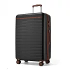 Miss Lulu London KSK2584 - Kono Kratzerresistente 28-Zoll Hartschalenreisetasche  horizontalem Streifendesign, braunen Akzenten és Spinner-Rädern - fekete és barna