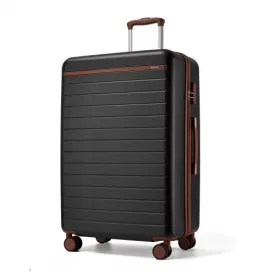  Miss Lulu London KSK2584 - Kono Kratzerresistente 28-Zoll Hartschalenreisetasche  horizontalem Streifendesign, braunen Akzenten és Spinner-Rädern - fekete és barna