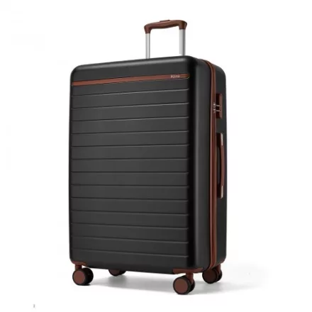 Miss Lulu London KSK2584 - Kono Kratzerresistente 28-Zoll Hartschalenreisetasche  horizontalem Streifendesign, braunen Akzenten és Spinner-Rädern - fekete és barna