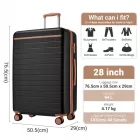 Miss Lulu London KSK2584 - Kono Kratzerresistente 28-Zoll Hartschalenreisetasche  horizontalem Streifendesign, braunen Akzenten és Spinner-Rädern - fekete és barna