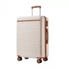 Miss Lulu London KSK2584 - Kono Kratzfeste 24-Zoll keményfalú-Mittelgepäck  horizontalem Streifenmuster, braunen Akzenten és Spinner-Rädern - Creme és barna