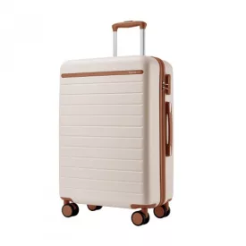   Miss Lulu London KSK2584 - Kono Kratzfeste 24-Zoll keményfalú-Mittelgepäck  horizontalem Streifenmuster, braunen Akzenten és Spinner-Rädern - Creme és barna