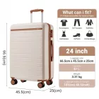 Miss Lulu London KSK2584 - Kono Kratzfeste 24-Zoll keményfalú-Mittelgepäck  horizontalem Streifenmuster, braunen Akzenten és Spinner-Rädern - Creme és barna