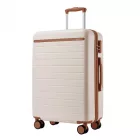 Miss Lulu London KSK2584 - Kono Kratzerresistente 28-Zoll Hartschalenreisetasche  horizontalem Streifendesign, braunen Akzenten és Spinner-Rädern - Creme és barna