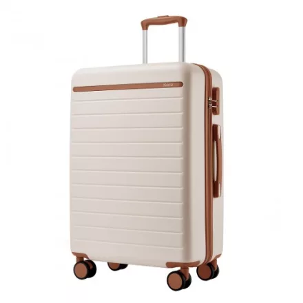 Miss Lulu London KSK2584 - Kono Kratzerresistente 28-Zoll Hartschalenreisetasche  horizontalem Streifendesign, braunen Akzenten és Spinner-Rädern - Creme és barna