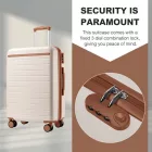 Miss Lulu London KSK2584 - Kono Kratzerresistente 28-Zoll Hartschalenreisetasche  horizontalem Streifendesign, braunen Akzenten és Spinner-Rädern - Creme és barna