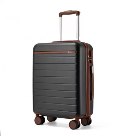 Miss Lulu London KSK2584 - Kono Kratzfester 20-Zoll-keményfalú-bőrönd  horizontalem Streifendesign, braunen Akzenten és Spinner-Rädern - szürke és barna