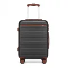 Miss Lulu London KSK2584 - Kono Kratzfester 20-Zoll-keményfalú-bőrönd  horizontalem Streifendesign, braunen Akzenten és Spinner-Rädern - szürke és barna