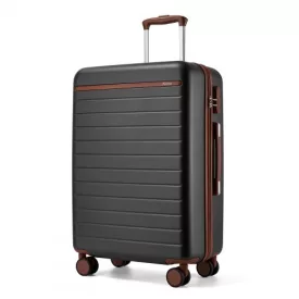   Miss Lulu London KSK2584 - Kono Kratzfeste 24-Zoll keményfalú-Mittelgepäck  horizontalem Streifenmuster, braunen Akzenten és Spinner-Rädern - szürke és barna