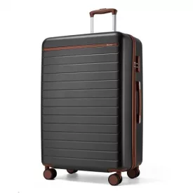   Miss Lulu London KSK2584 - Kono Kratzerresistente 28-Zoll Hartschalenreisetasche  horizontalem Streifendesign, braunen Akzenten és Spinner-Rädern - szürke és barna