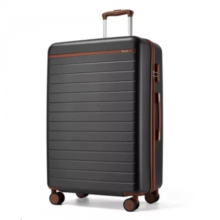 Miss Lulu London KSK2584 - Kono Kratzerresistente 28-Zoll Hartschalenreisetasche  horizontalem Streifendesign, braunen Akzenten és Spinner-Rädern - szürke és barna