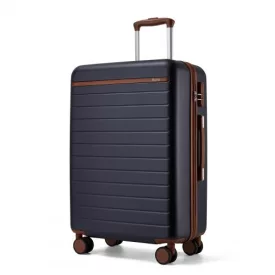   Miss Lulu London KSK2584 - Kono Kratzfeste 24-Zoll keményfalú-Mittelgepäck  horizontalem Streifenmuster, braunen Akzenten és Spinner-Rädern - Marineblau és barna