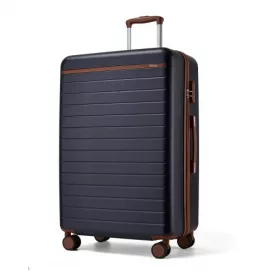   Miss Lulu London KSK2584 - Kono Kratzerresistente 28-Zoll Hartschalenreisetasche  horizontalem Streifendesign, braunen Akzenten és Spinner-Rädern - Marineblau és barna