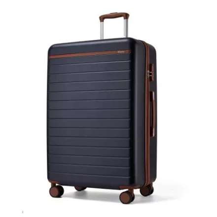 Miss Lulu London KSK2584 - Kono Kratzerresistente 28-Zoll Hartschalenreisetasche  horizontalem Streifendesign, braunen Akzenten és Spinner-Rädern - Marineblau és barna