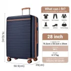 Miss Lulu London KSK2584 - Kono Kratzerresistente 28-Zoll Hartschalenreisetasche  horizontalem Streifendesign, braunen Akzenten és Spinner-Rädern - Marineblau és barna