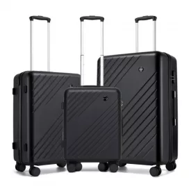   Miss Lulu London KSK2585 - Kono ABS+PC keményfalú 3‑Teile‑Koffersatz (20/24/28 Zoll)  Diagonalstreifen, leisen Rädern & komplettes Reise‑szett - fekete